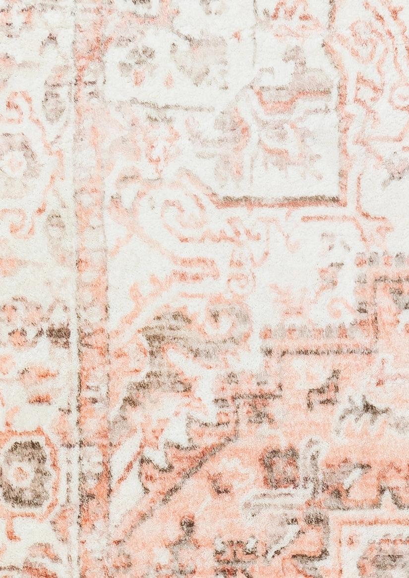 Veronique Peach and Brown Distressed Washable Round Rug