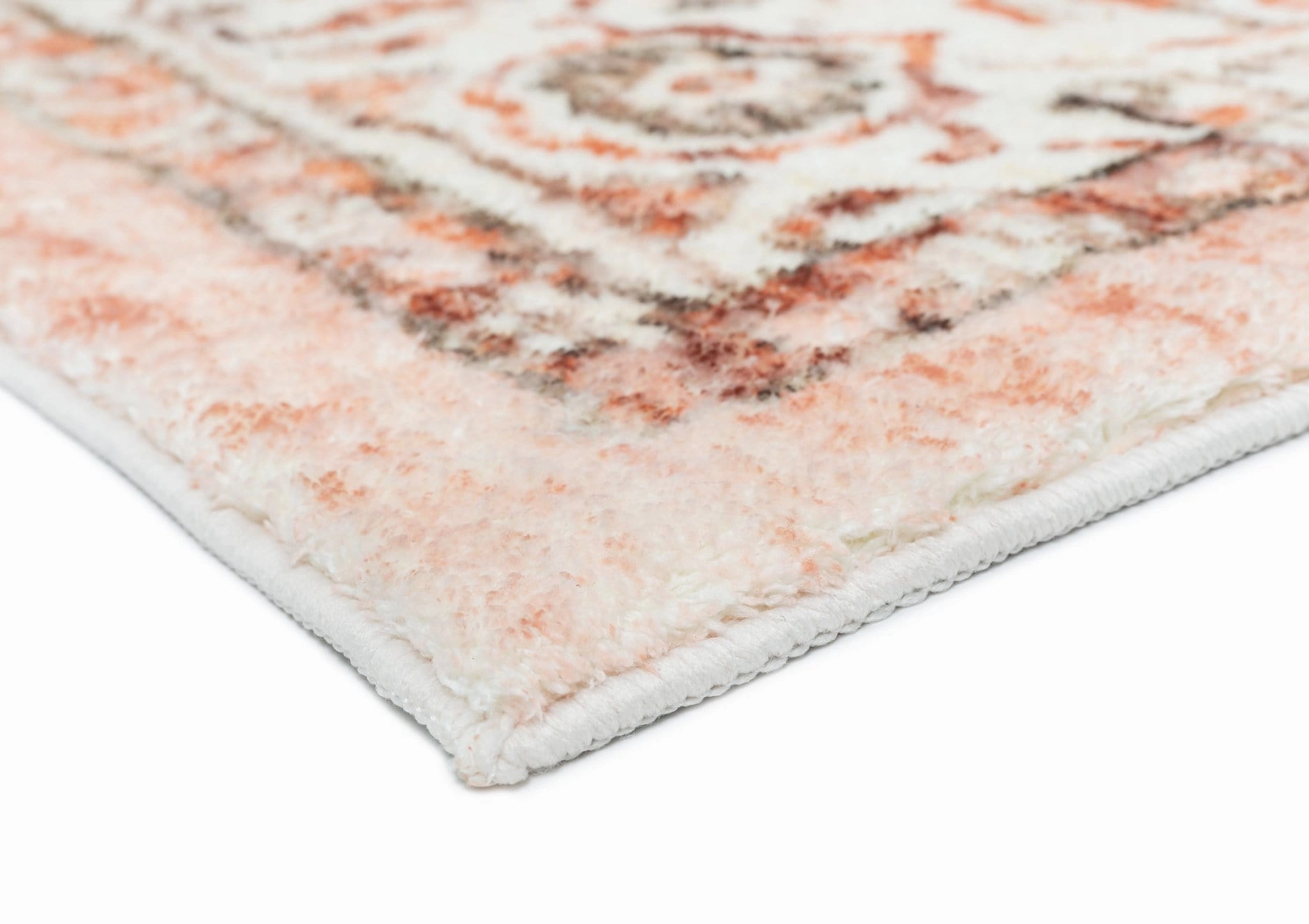 Veronique Peach and Brown Distressed Washable Rug