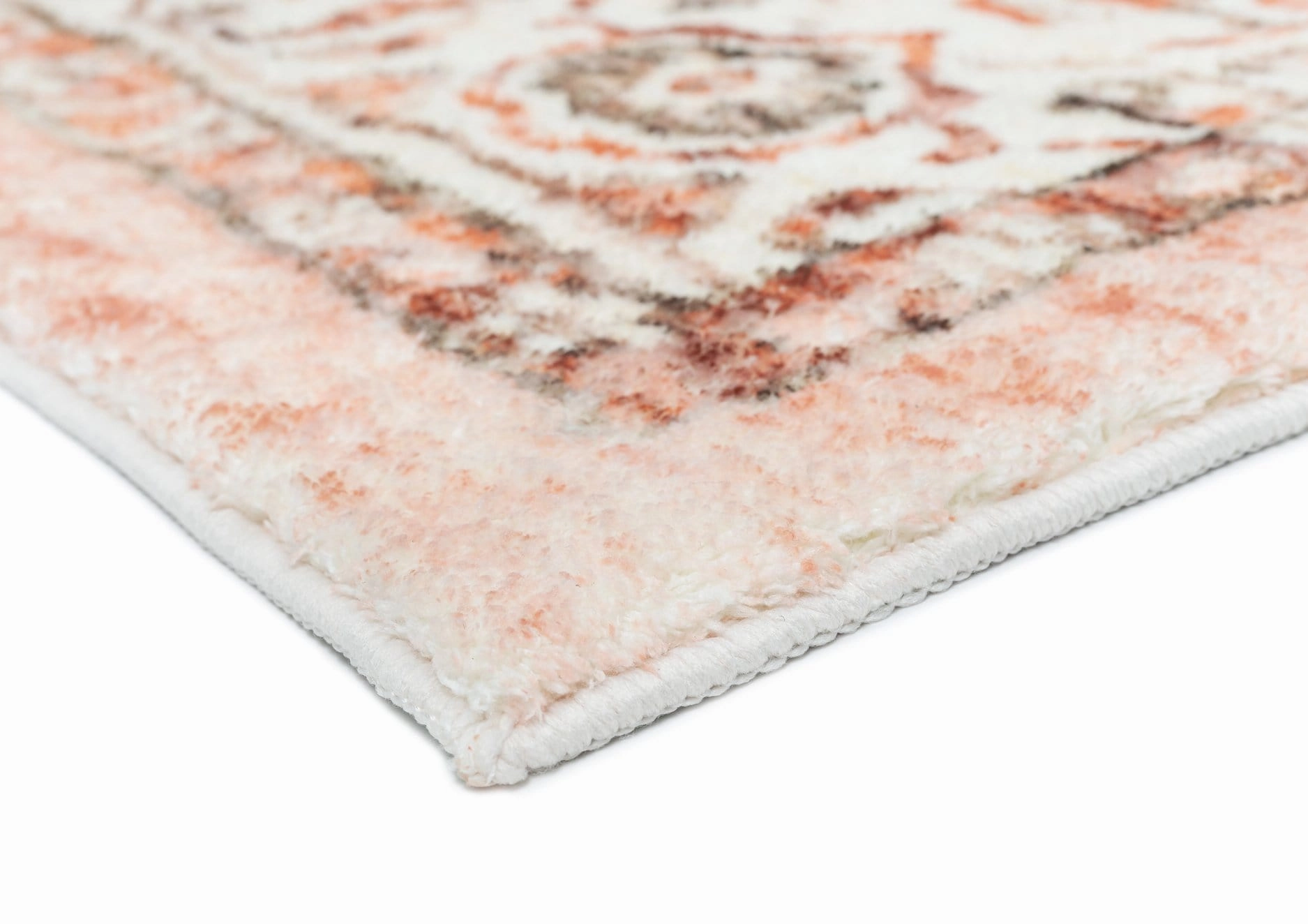 Veronique Peach and Brown Distressed Washable Rug