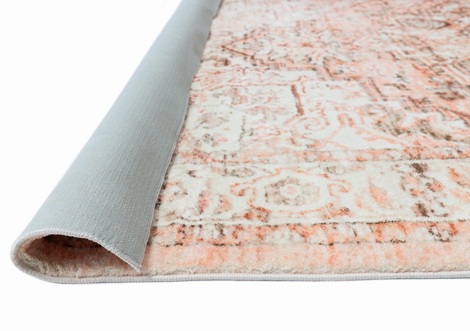 Veronique Peach and Brown Distressed Washable Rug
