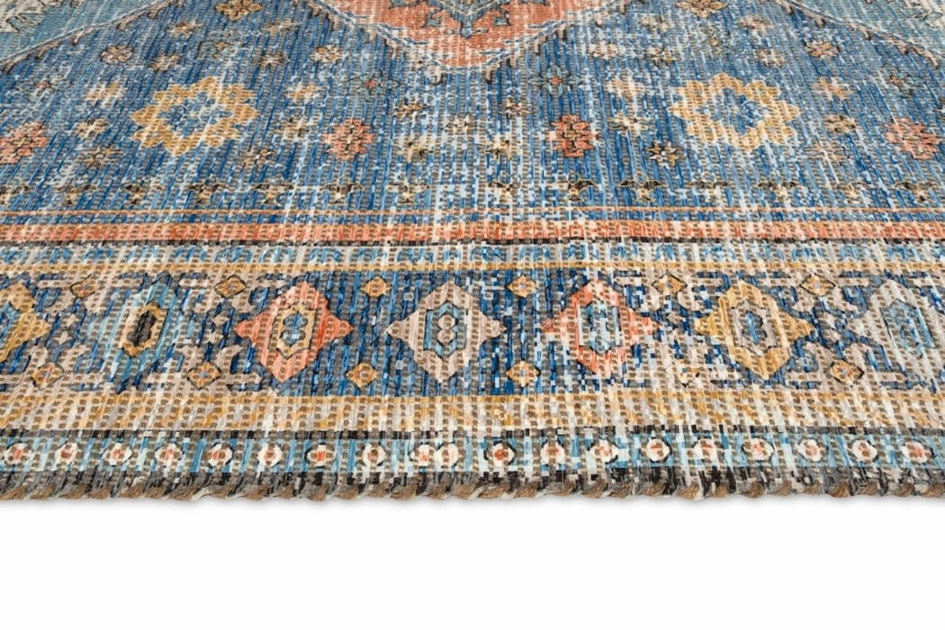 Victorina Blue Orange and Yellow Floral Distressed Rug *NO RETURNS UNLESS FAULTY