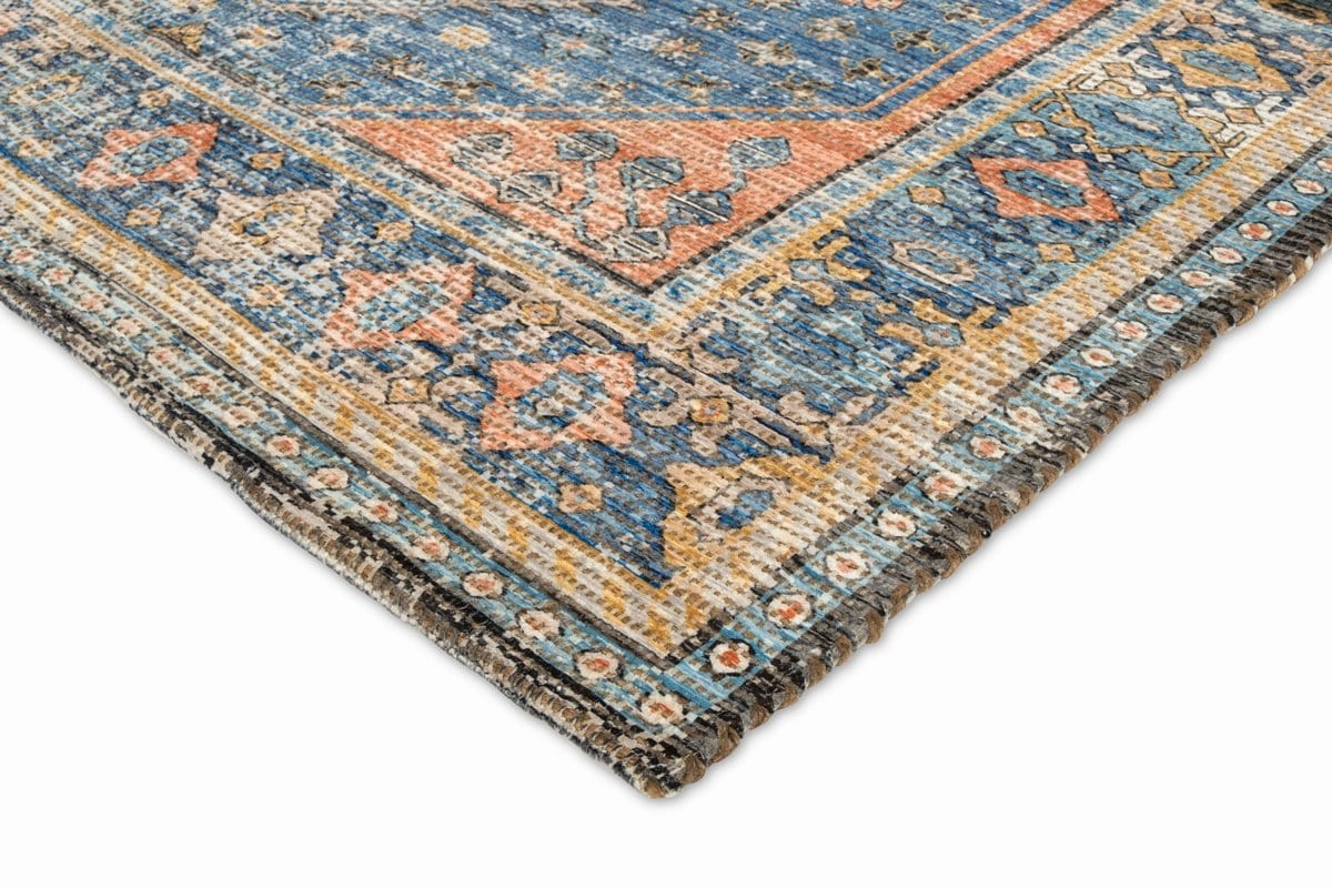 Victorina Blue Orange and Yellow Floral Distressed Rug *NO RETURNS UNLESS FAULTY