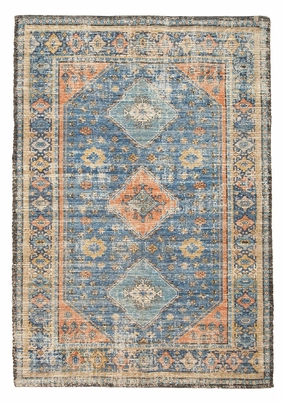 Victorina Blue Orange and Yellow Floral Distressed Rug *NO RETURNS UNLESS FAULTYmodern color block patchwork rug