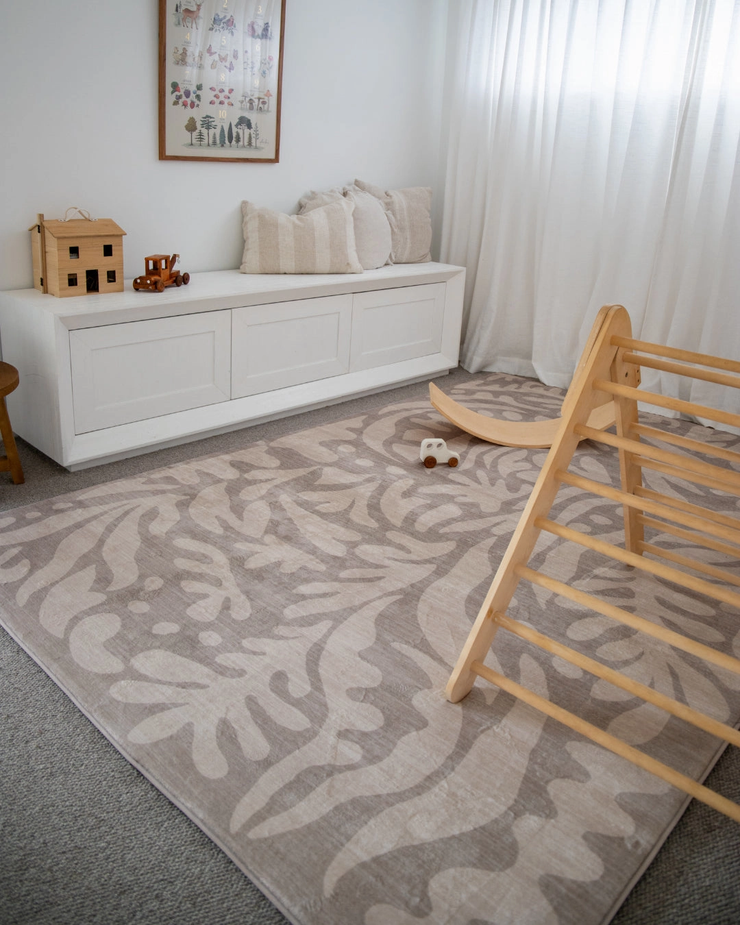 Viki Grey Beige Leaves Rollie Pollie Playmat