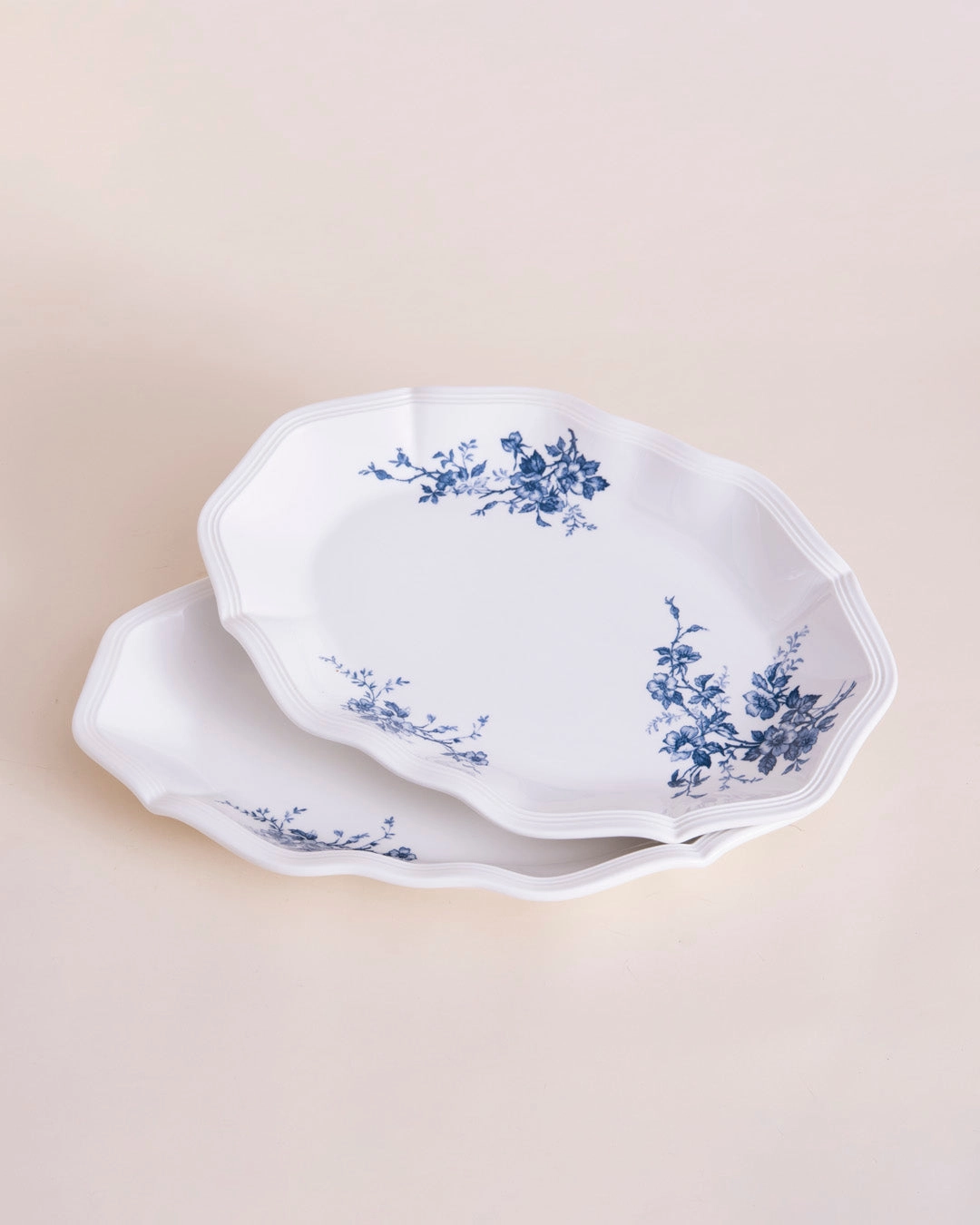 Vintage Blue Floral Scalloped Platter