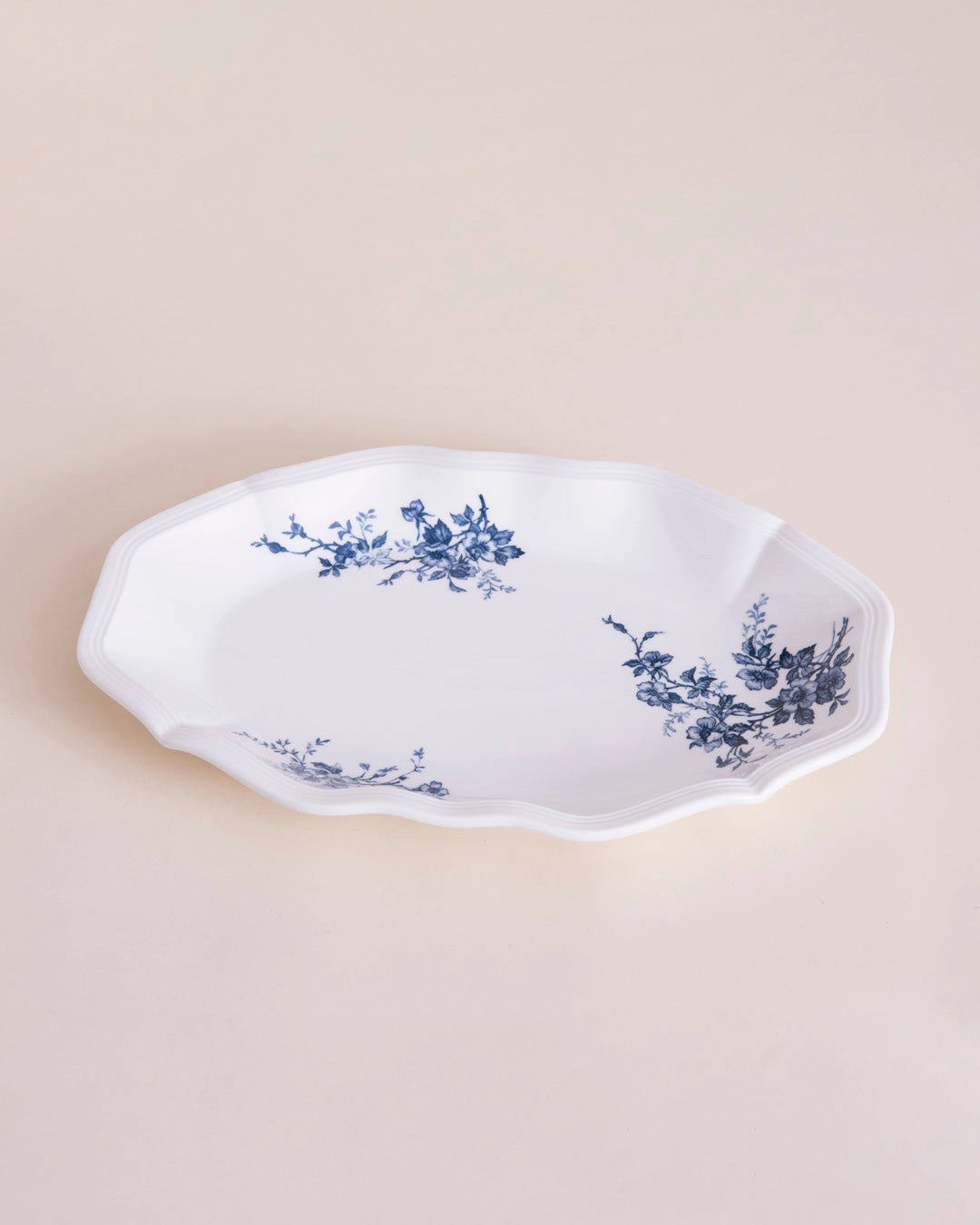 Vintage Blue Floral Scalloped Platter
