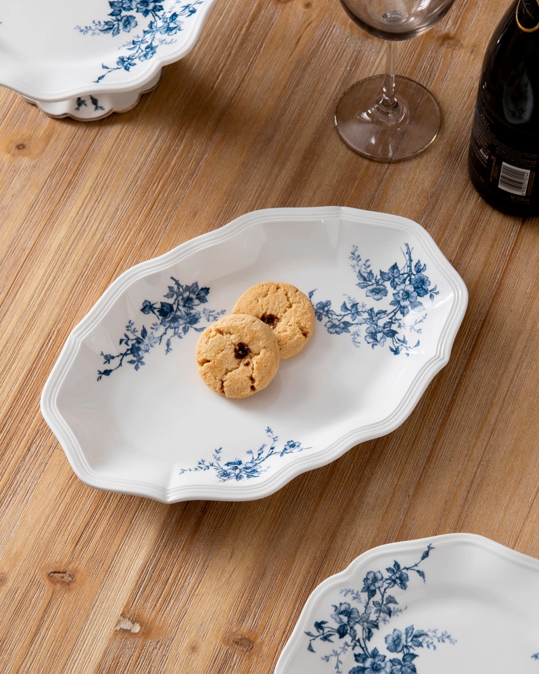 Vintage Blue Floral Scalloped Platter