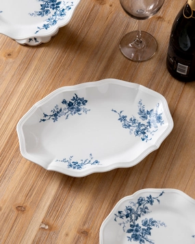 Vintage Blue Floral Scalloped Plattermodern kitchen decor ,kitchen dinner set ,dinnerware 