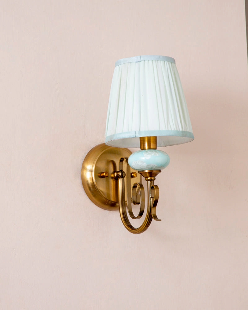 Vintage Gold Wall Light with Pastel Blue Accent