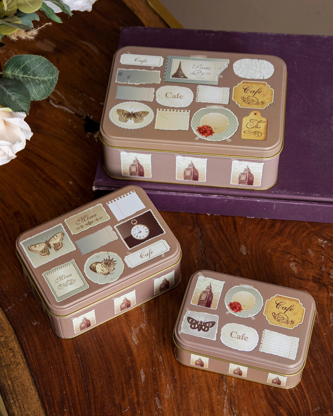 Vintage Postcard Storage Canister - Set Of 3modern kitchen decor ,kitchen dinner set ,dinnerware 