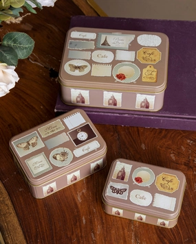 Vintage Postcard Storage Canister - Set Of 3modern kitchen decor ,kitchen dinner set ,dinnerware 