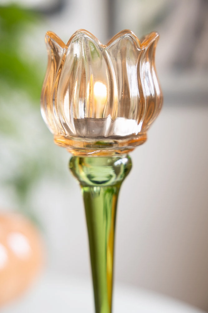 Vintage-Style Orange Glass Flower Candle Holder