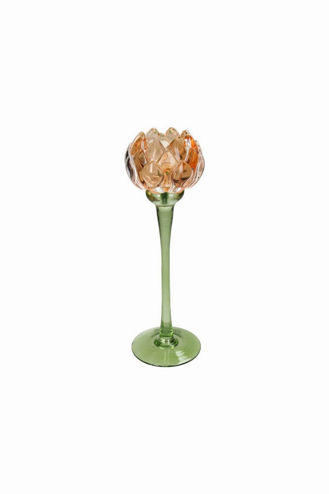 Vintage-Style Orange Glass Flower Candle Holder