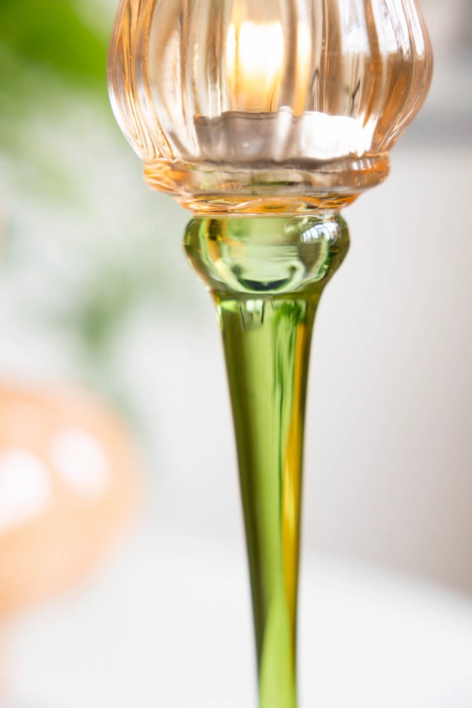 Vintage-Style Orange Glass Flower Candle Holder