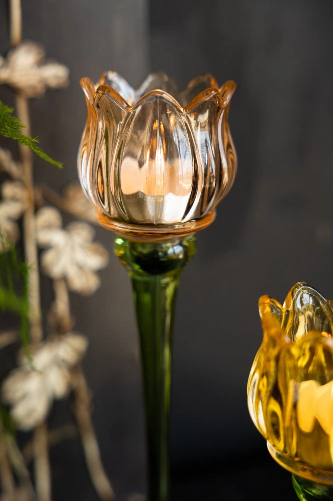 Vintage-Style Orange Glass Flower Candle Holder
