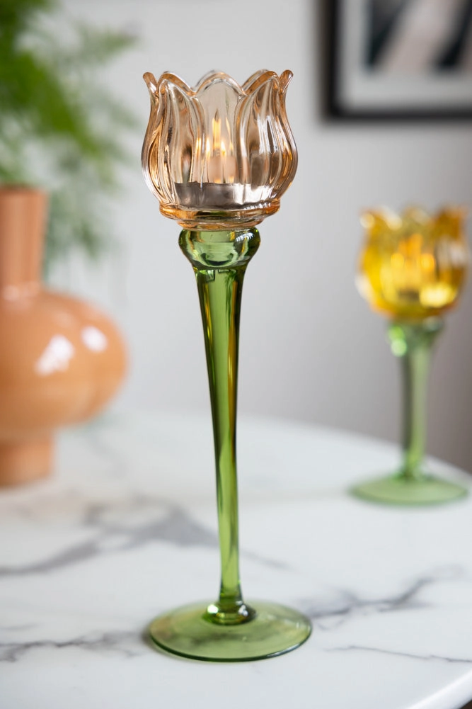 Vintage-Style Orange Glass Flower Candle Holder