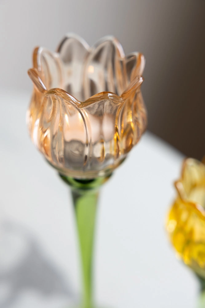 Vintage-Style Orange Glass Flower Candle Holder