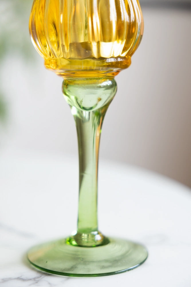 Vintage-Style Yellow Glass Flower Candle Holder