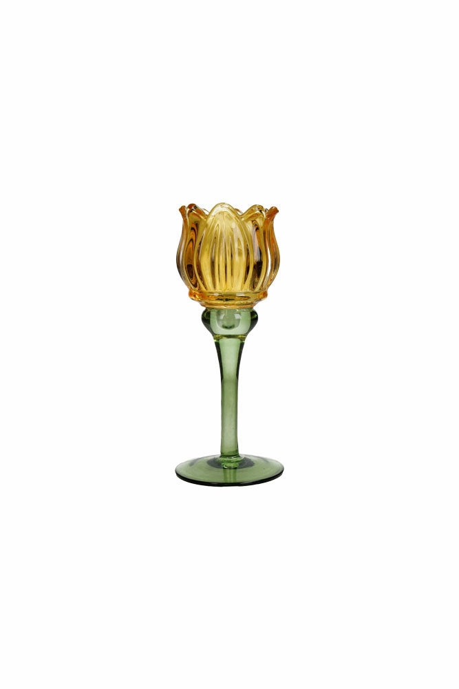 Vintage-Style Yellow Glass Flower Candle Holder