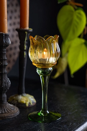 Vintage-Style Yellow Glass Flower Candle Holderscented candle ,decorative candle 