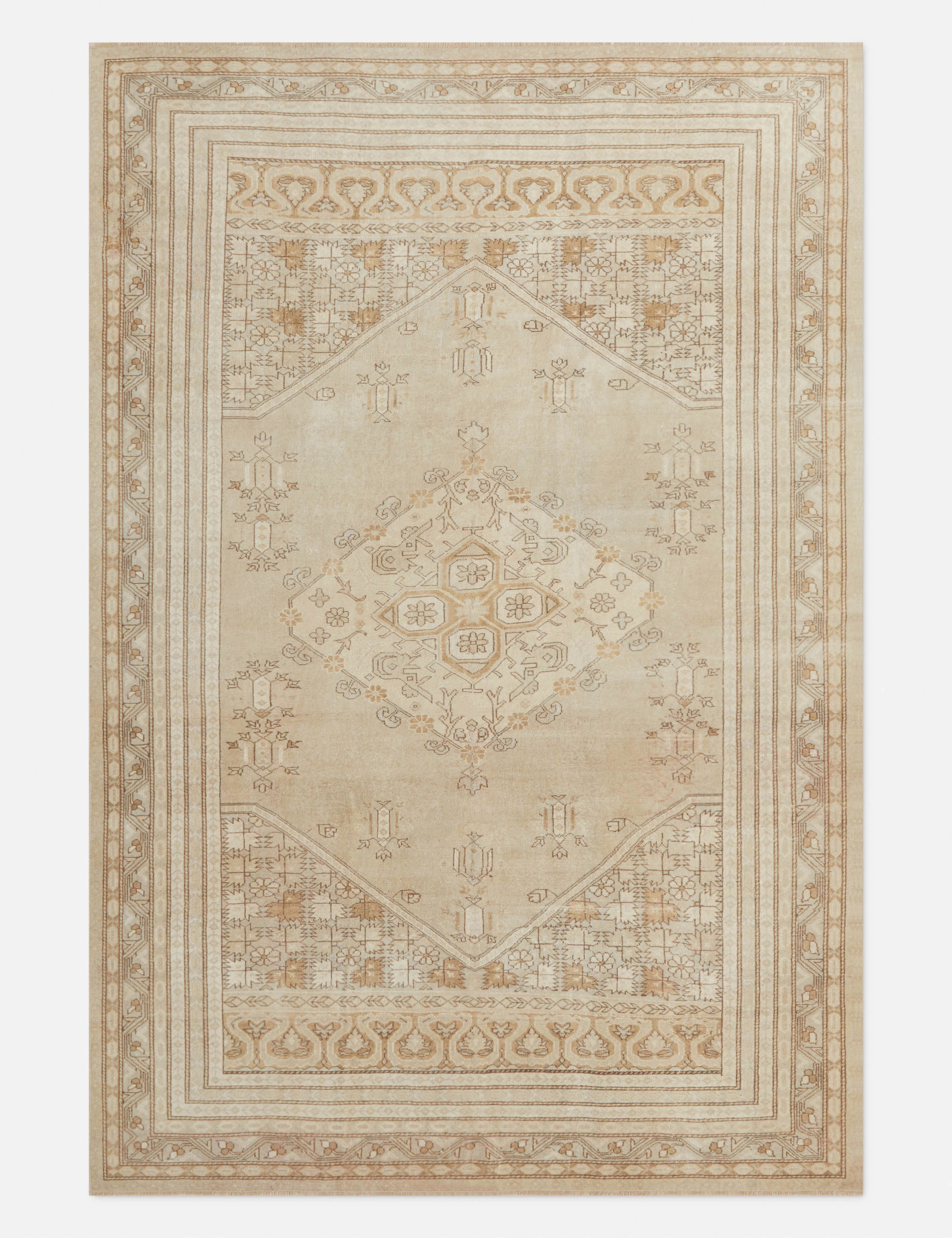 Vintage Turkish Hand-Knotted Wool Rug No. 318, 6'4" x 9'5"modern color block patchwork rug