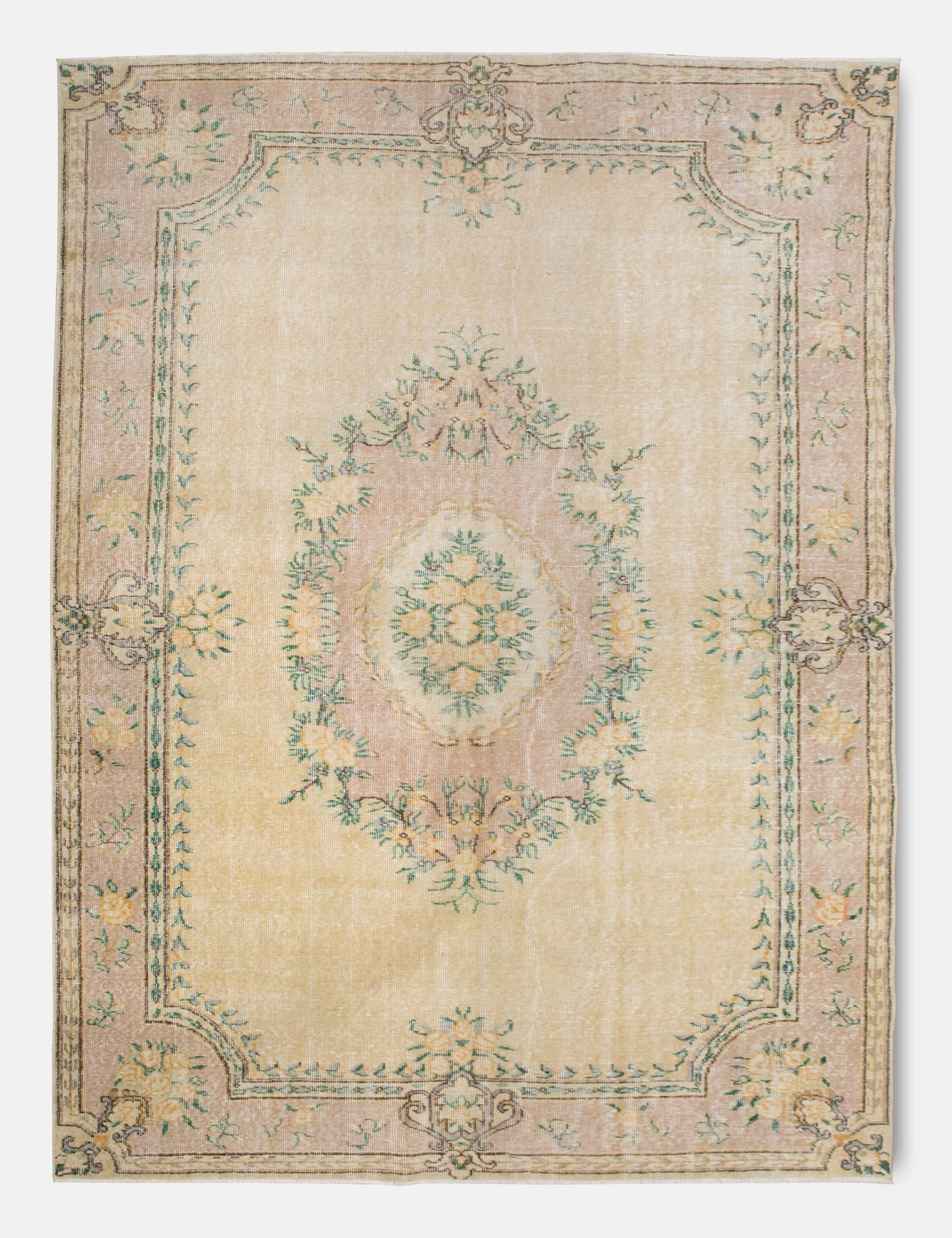 Vintage Turkish Hand-Knotted Wool Rug No. 379, 6'3" x 9'9"modern color block patchwork rug