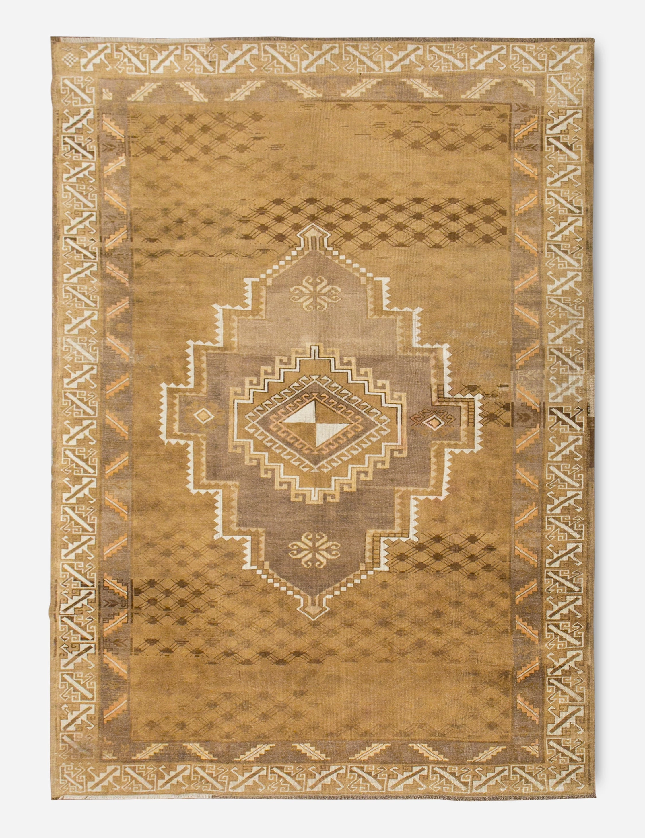 Vintage Turkish Hand-Knotted Wool Rug No. 385, 7' x 10'10"modern color block patchwork rug