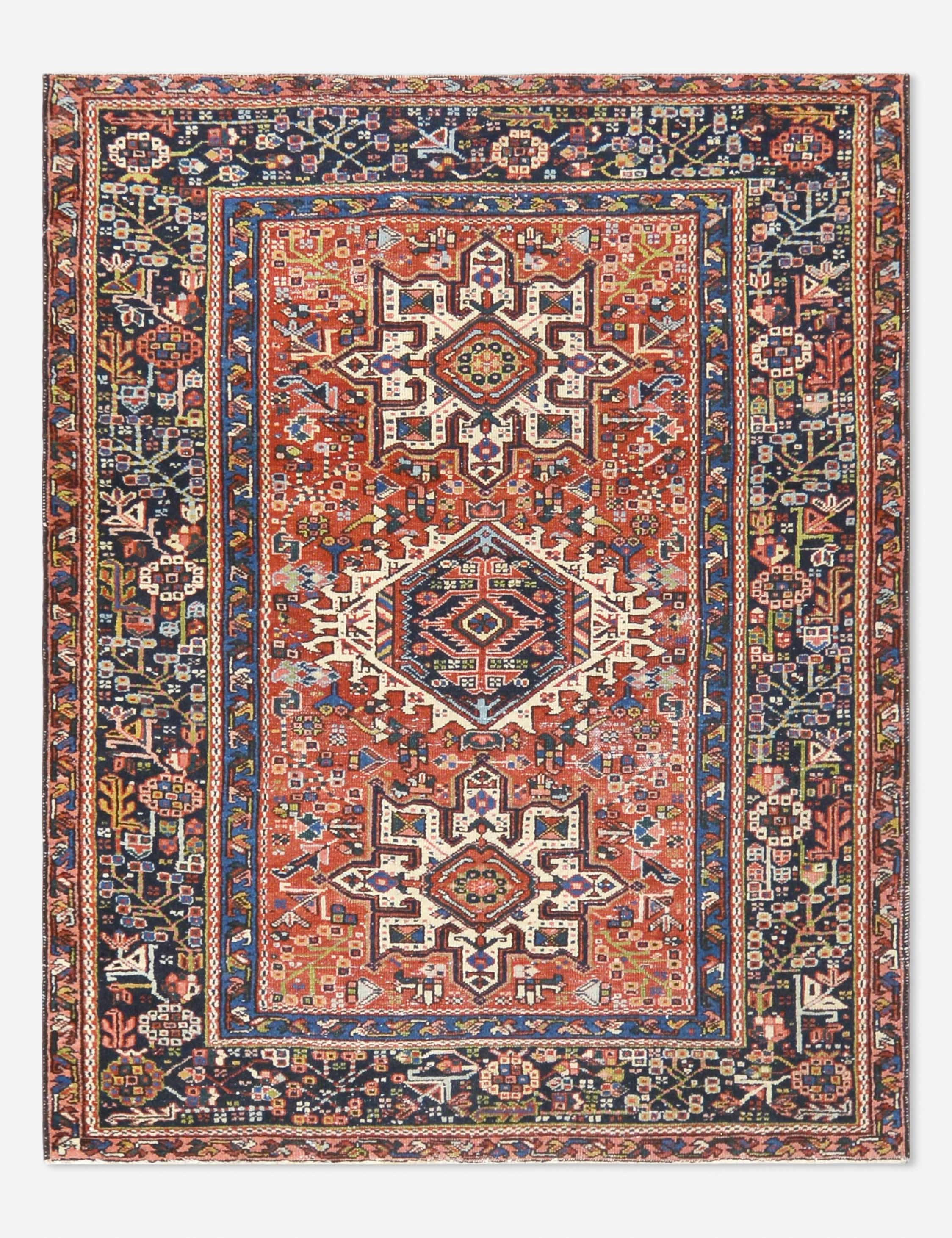 Vintage Turkish Hand-Knotted Wool Rug No. 412, 4'8" x 6'modern color block patchwork rug