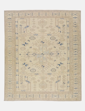 Vintage Turkish Hand-Knotted Wool Rug No. 413, 7'9" x 9'3modern color block patchwork rug
