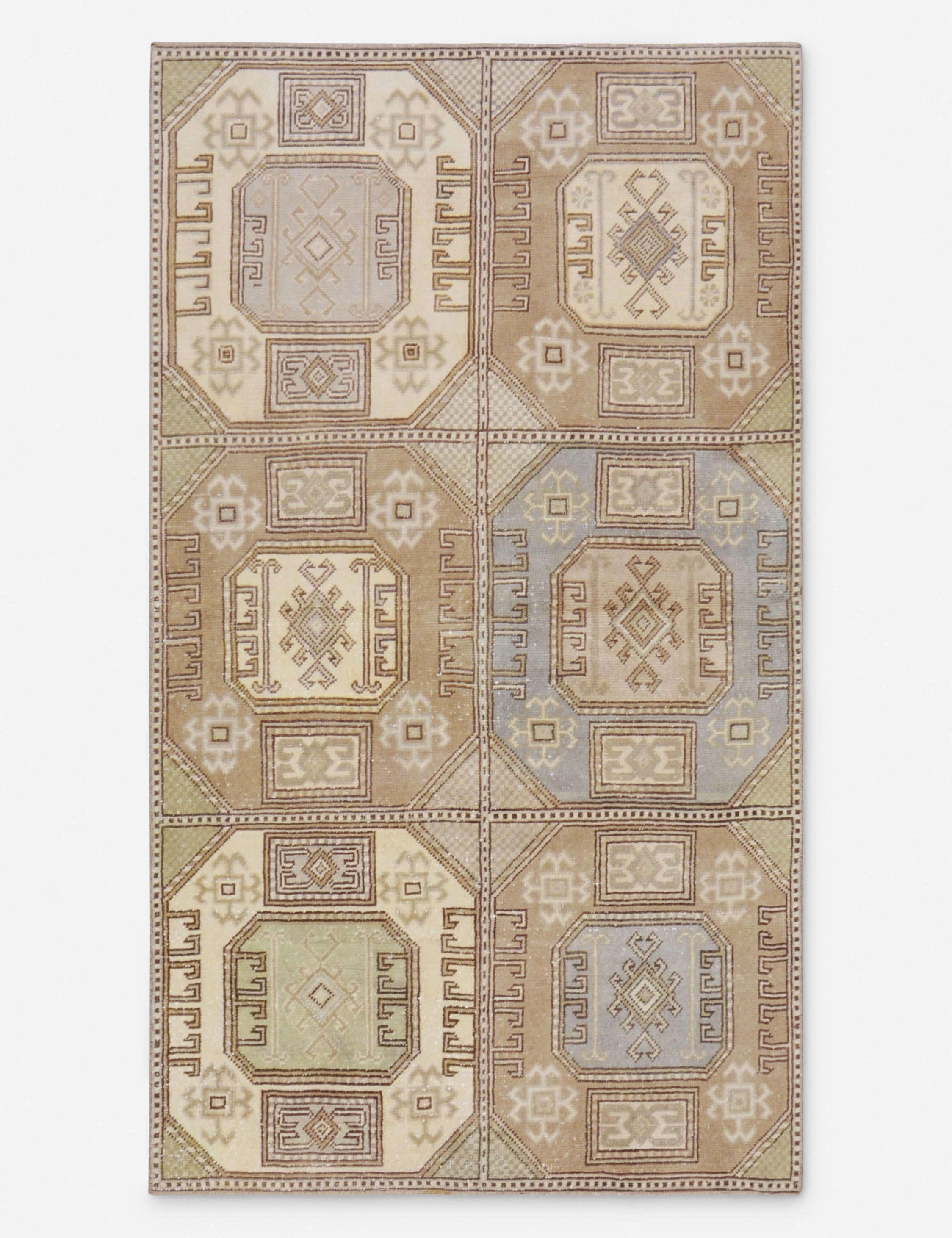 Vintage Turkish Hand-Knotted Wool Rug No. 434, 4' x 7'modern color block patchwork rug