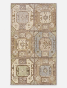 Vintage Turkish Hand-Knotted Wool Rug No. 434, 4' x 7'modern color block patchwork rug