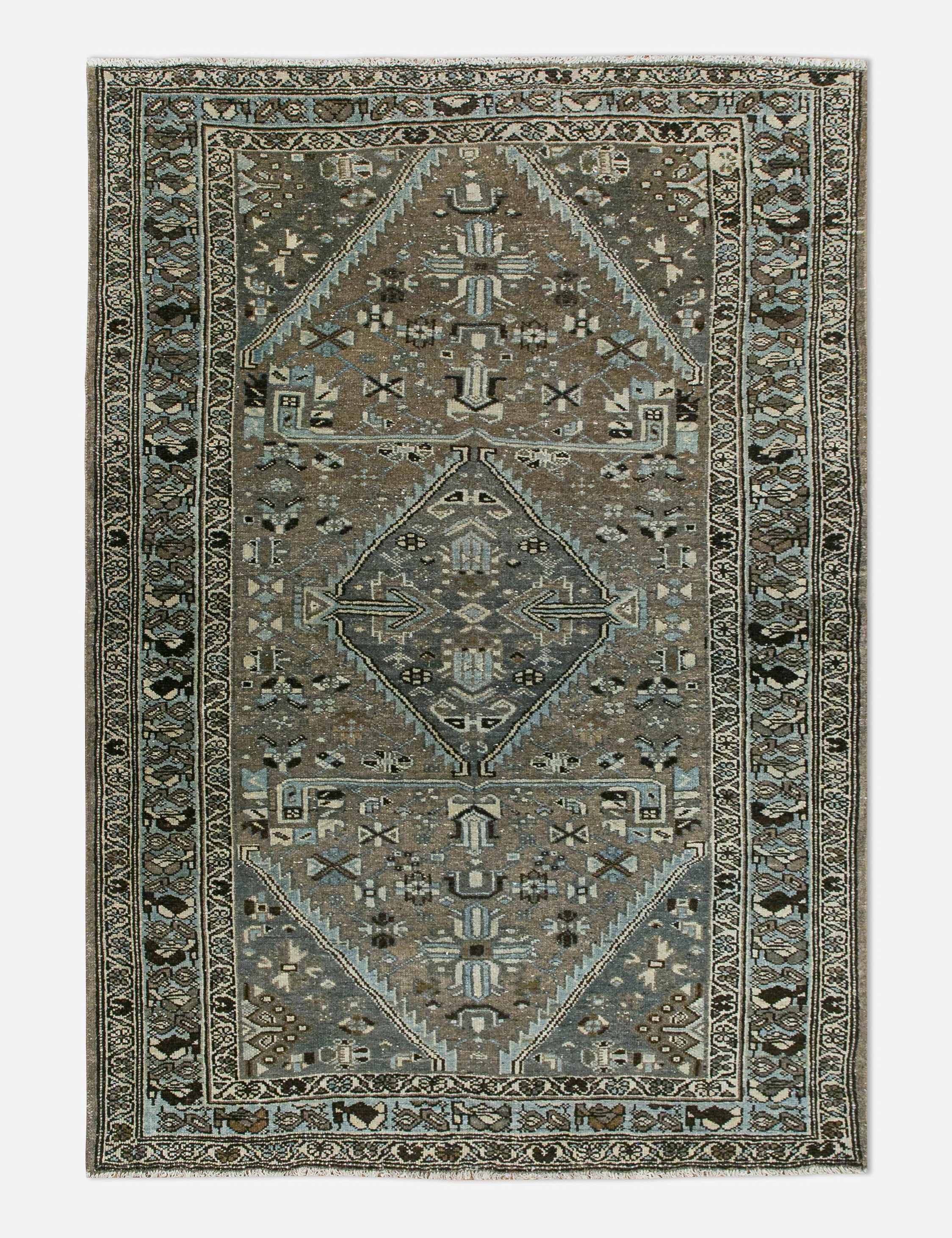 Vintage Turkish Hand-Knotted Wool Rug No. 453, 4'2" x 6'6"modern color block patchwork rug