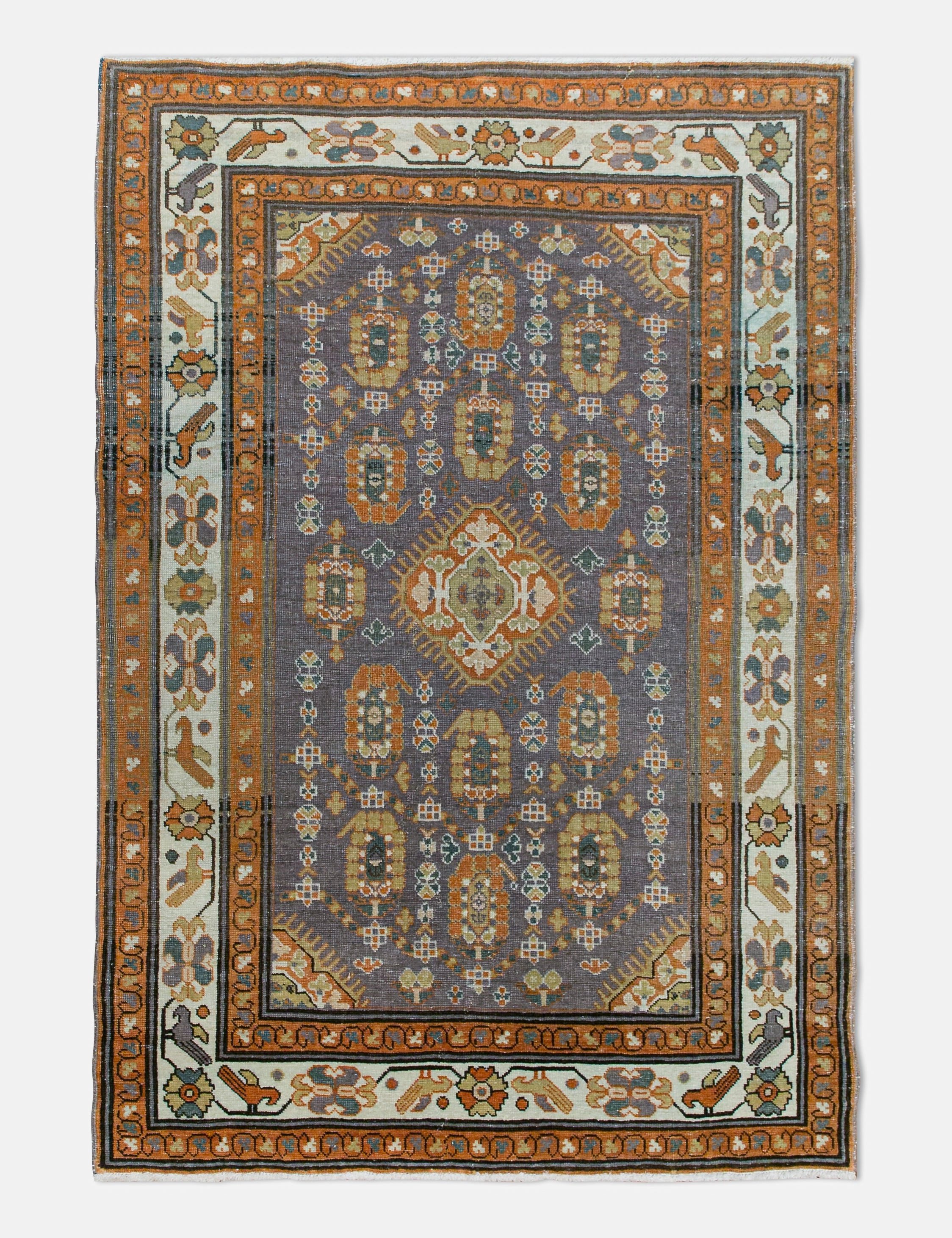 Vintage Turkish Hand-Knotted Wool Rug No. 461, 3'4" x 4'7"modern color block patchwork rug