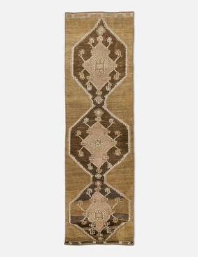 Vintage Turkish Hand-Knotted Wool Runner Rug No. 240, 2'10" x 10'2"modern color block patchwork rug
