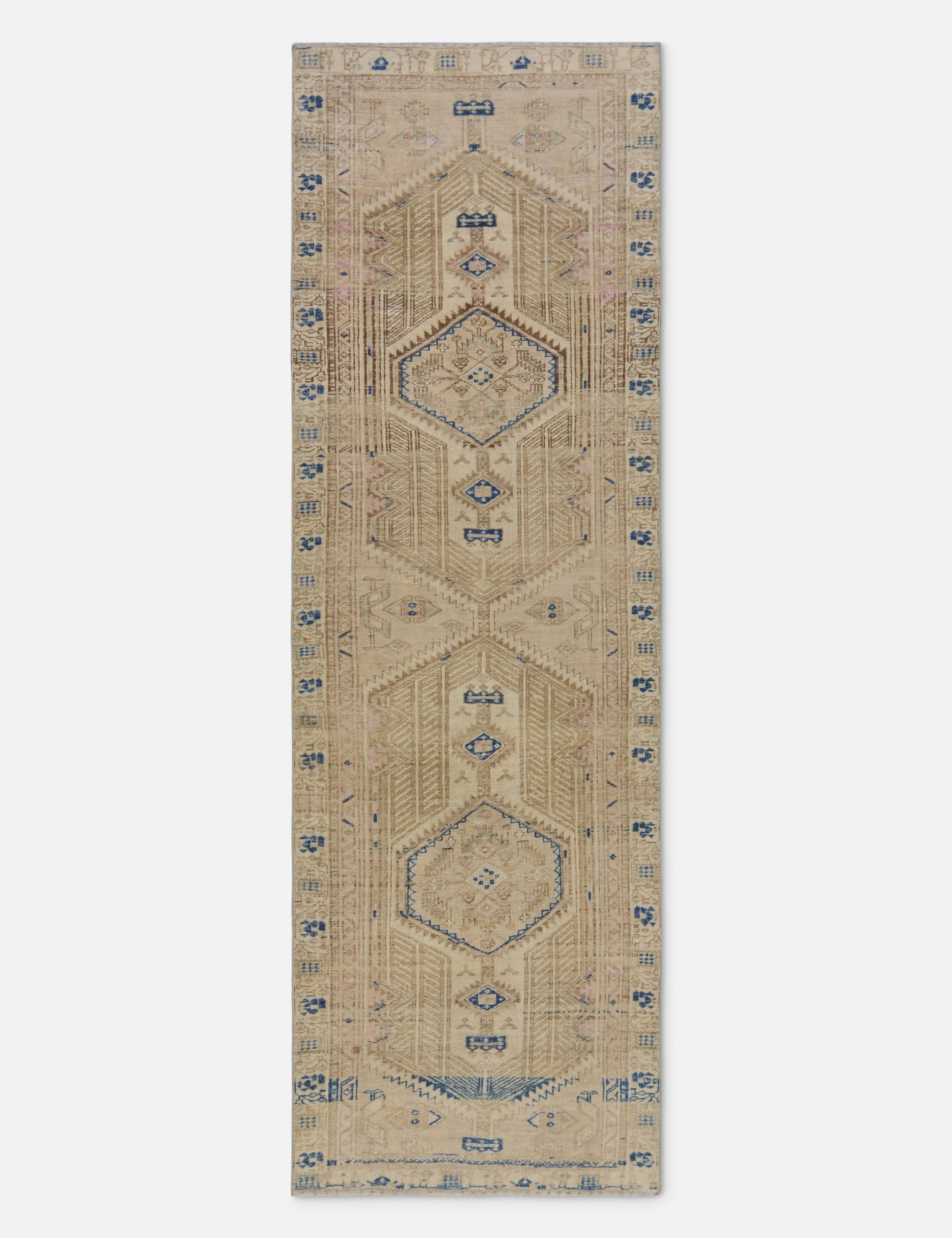Vintage Turkish Hand-Knotted Wool Runner Rug No. 254, 3'3" x 10'3"modern color block patchwork rug