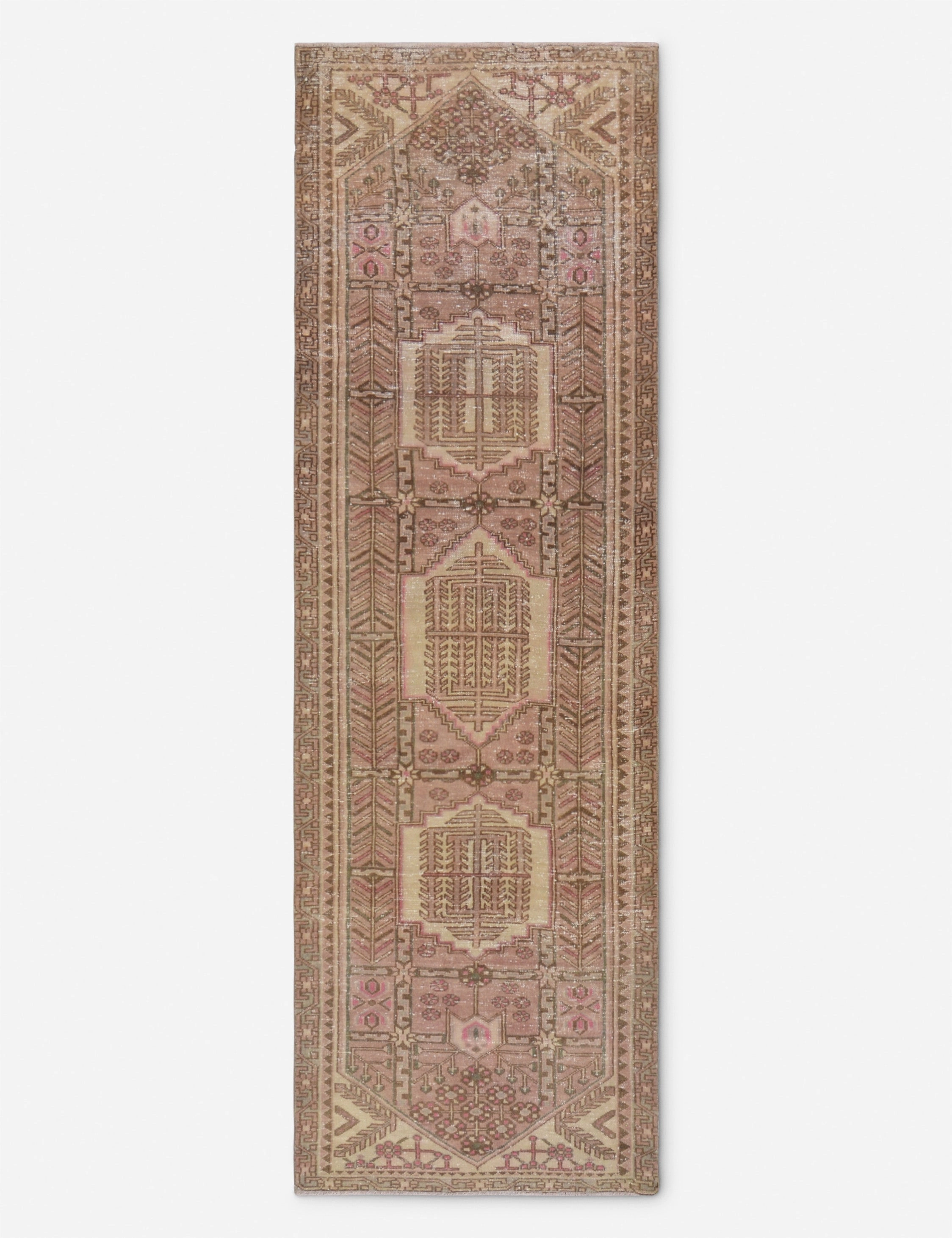Vintage Turkish Hand-Knotted Wool Runner Rug No. 255, 3'2" x 9'10"modern color block patchwork rug