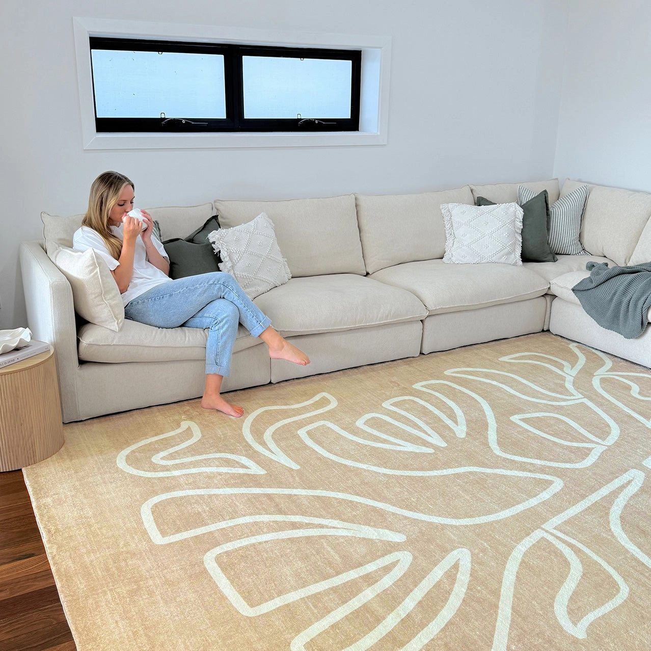 Virra Beige Hand Drawn Washable Rug