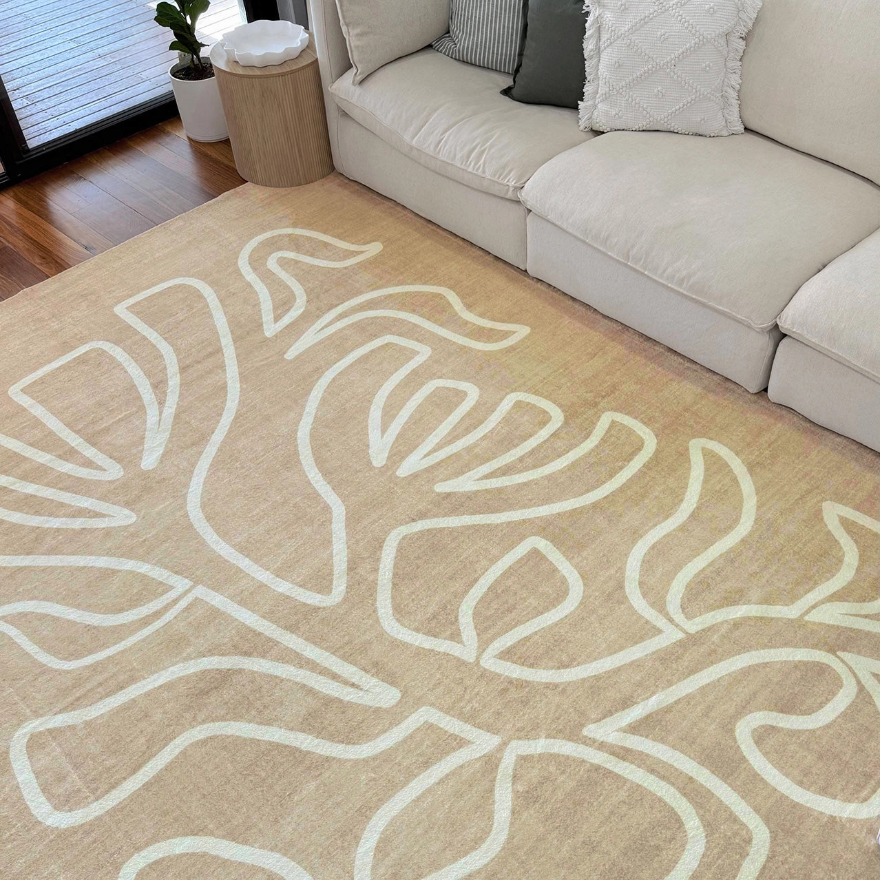 Virra Beige Hand Drawn Washable Rug