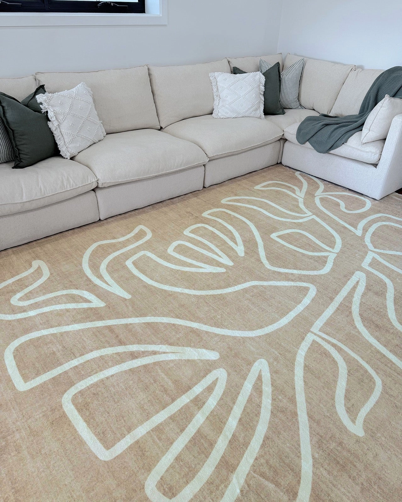 Virra Beige Hand Drawn Washable Rug