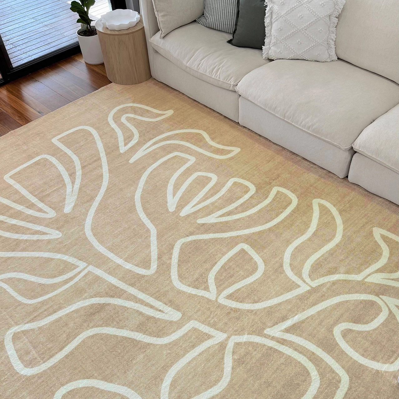 Virra Beige Hand Drawn Washable Rug