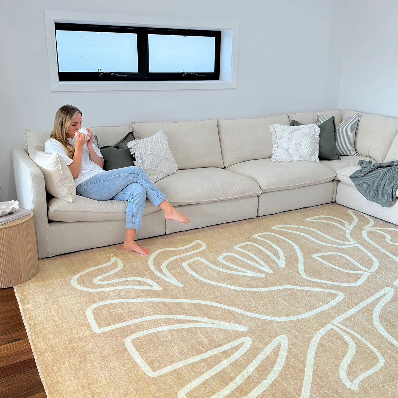 Virra Beige Hand Drawn Washable Rug