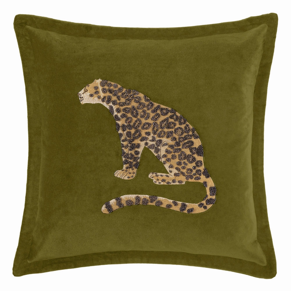 Waghoba Embroidered Feather Cushion Olive