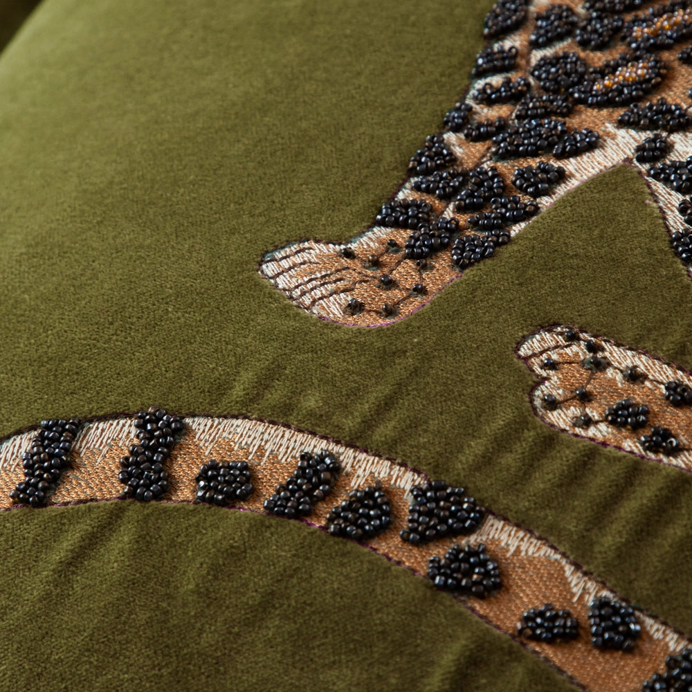 Waghoba Embroidered Feather Cushion Olive