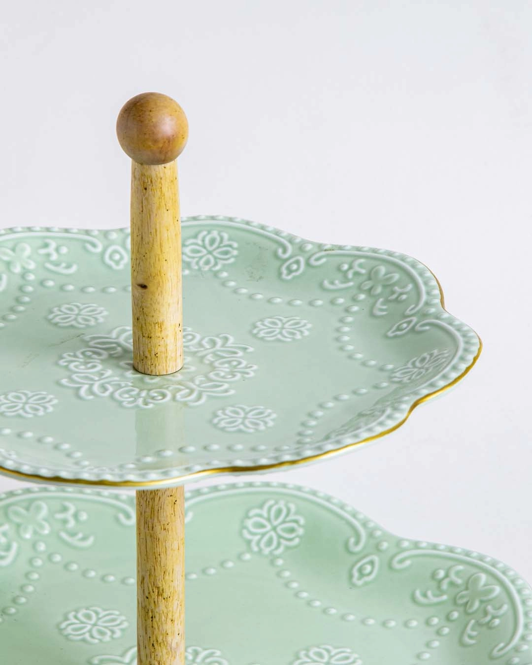 Wavy Edge Embossed 2 Tire Cake Stand - Green