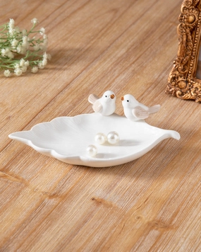 Whispering Lovebirds Leaf Ring Dish - Whitehome decor ,wall decor 