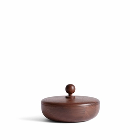 Wide Container with Circle Lid in Walnutnordic minimalist vase