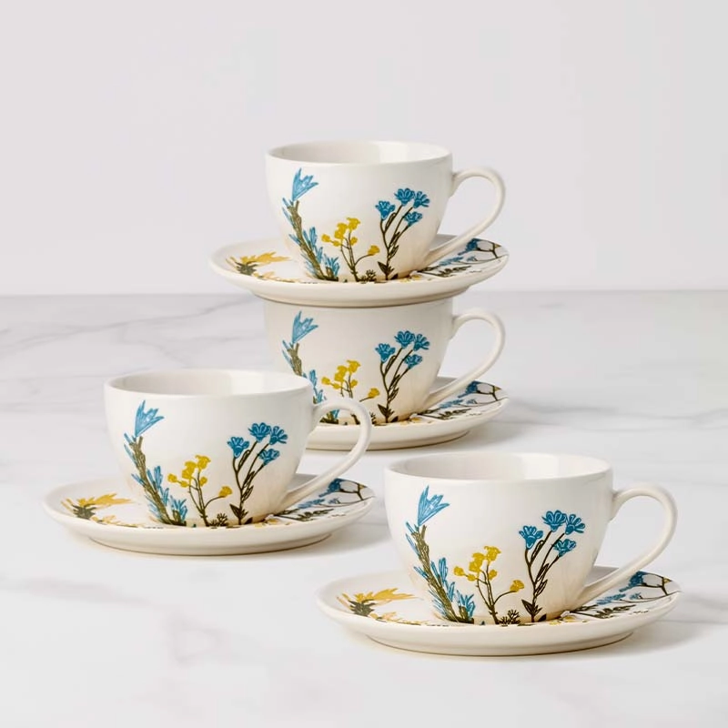 Wildflowers Tea Cup & Saucer - Set of 4glass cups ,personalized mugs 