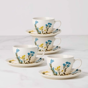 Wildflowers Tea Cup & Saucer - Set of 4glass cups ,personalized mugs 