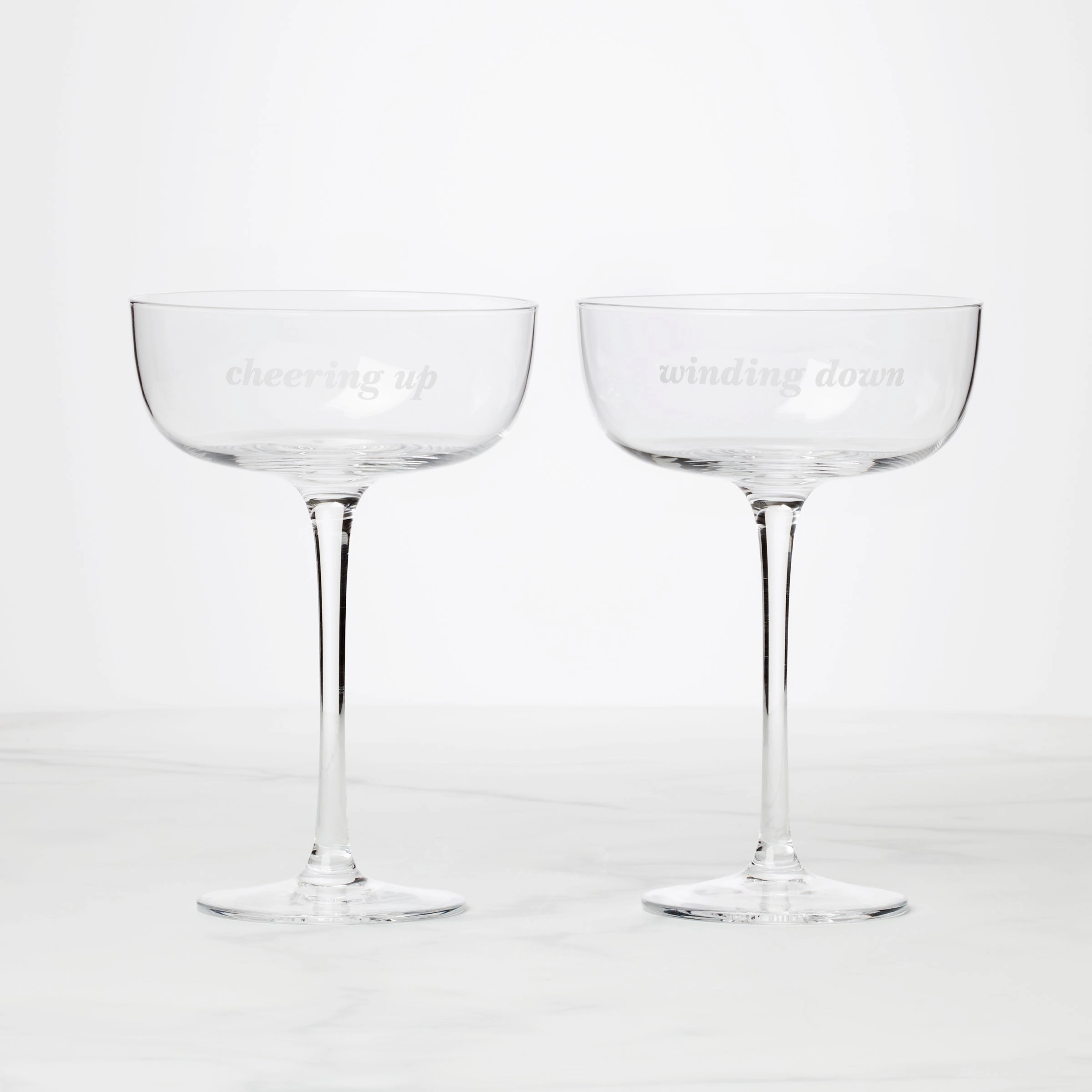 Winding Down & Cheering Up Coupe Glasses - Set Of 2glass cups ,personalized mugs 