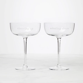 Winding Down & Cheering Up Coupe Glasses - Set Of 2glass cups ,personalized mugs 